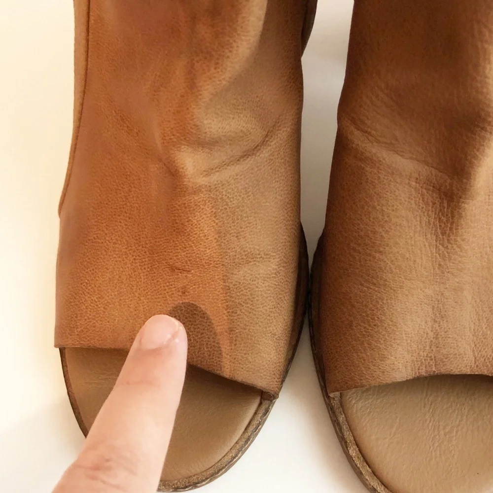 Dolce Vita Brown Open Toe Stacked Heel Booties 9.5 Faux Leather Boho Casual